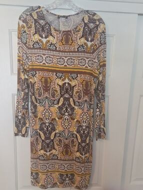 NEW VENUS Long Sleeve Paisley Geometric Print Dress